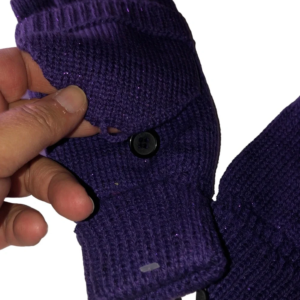 Lane Bryant Gloves Mittens Convertible Fingerless Purple Metallica New
